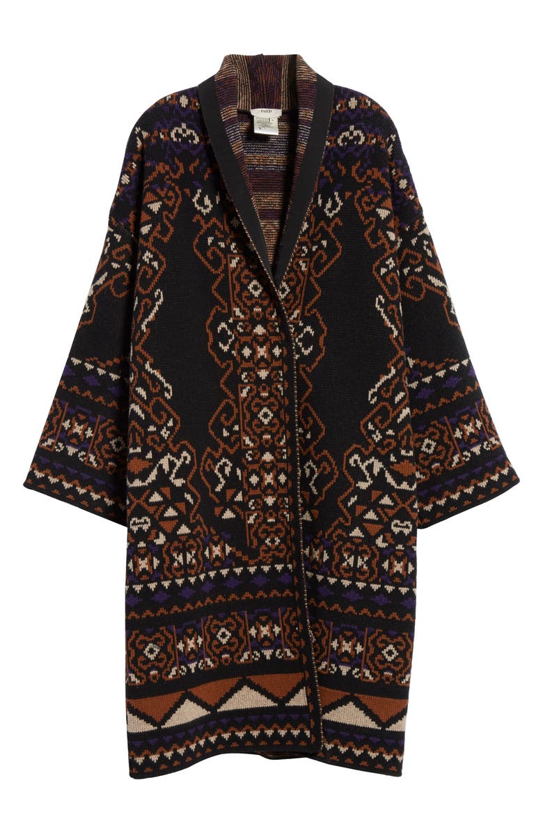 Fuzzi Longline Wool Blend Jacquard Cardigan, Alternate, color, 