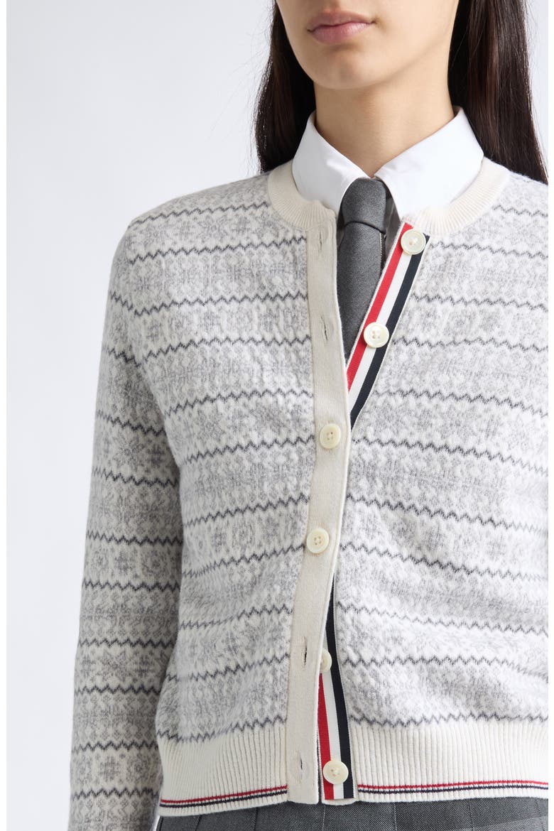 Snowflake Fair Isle Jersey Cardigan, Alternate, color, WHITE