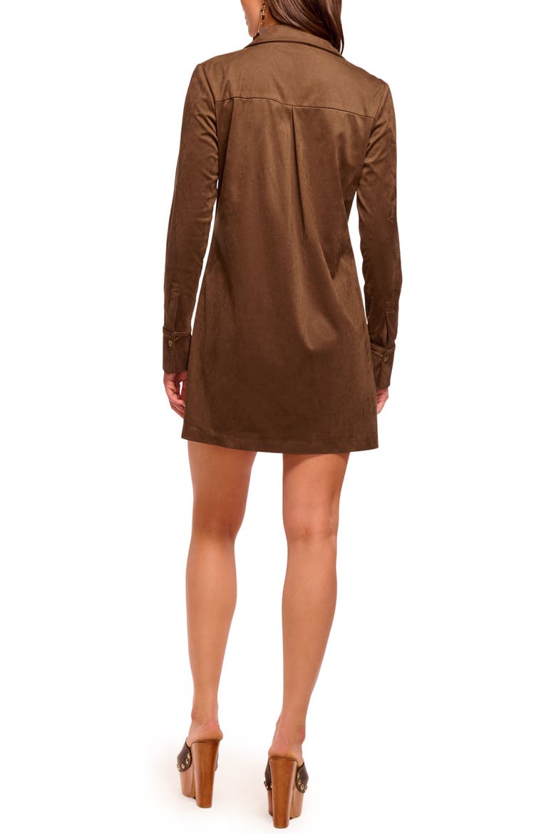 Maria Long Sleeve Faux Suede Shirtdress, Alternate, color, COFFEE