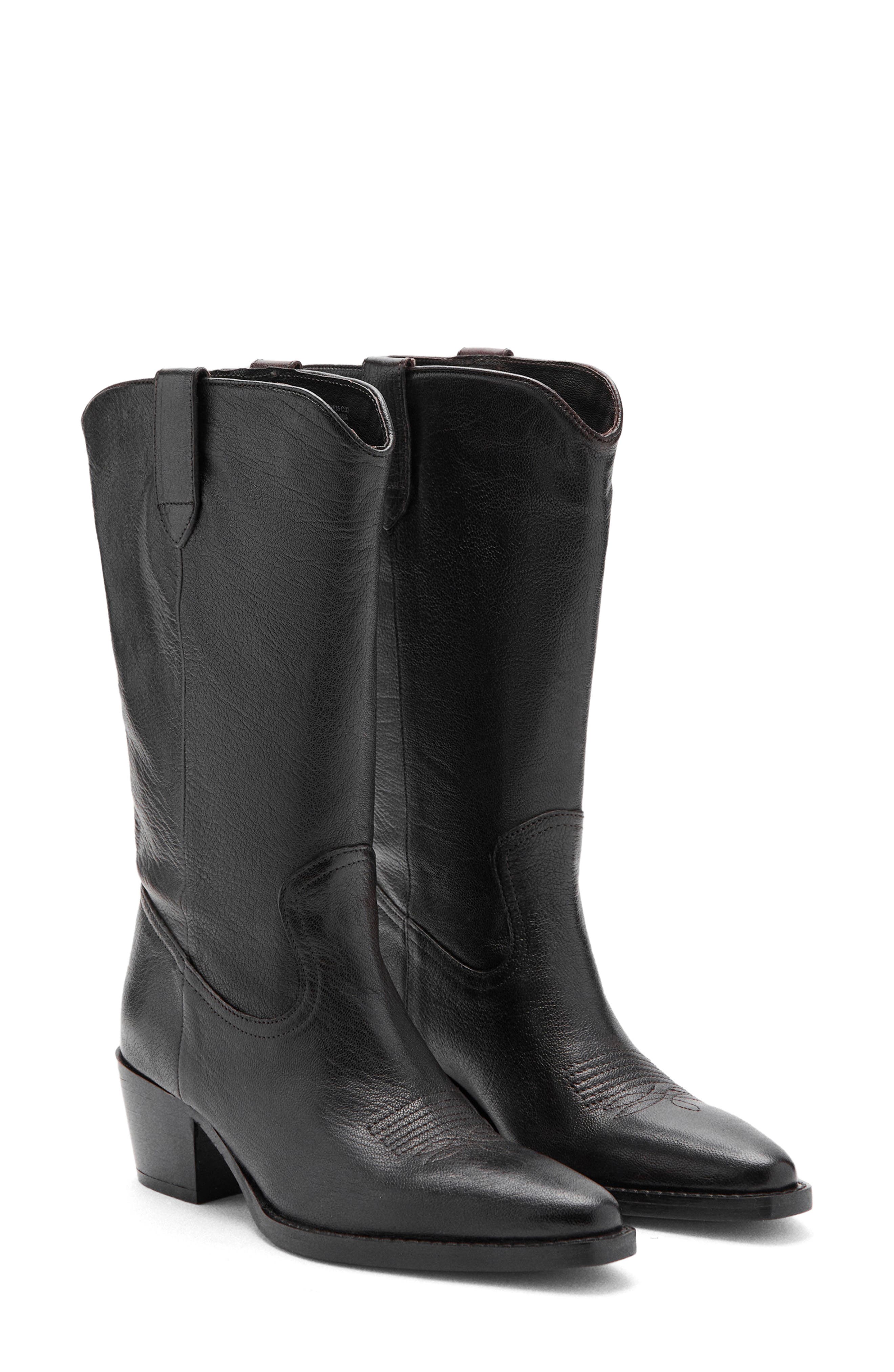 MANGO Leather Western Boot, Main, color, Chocolate