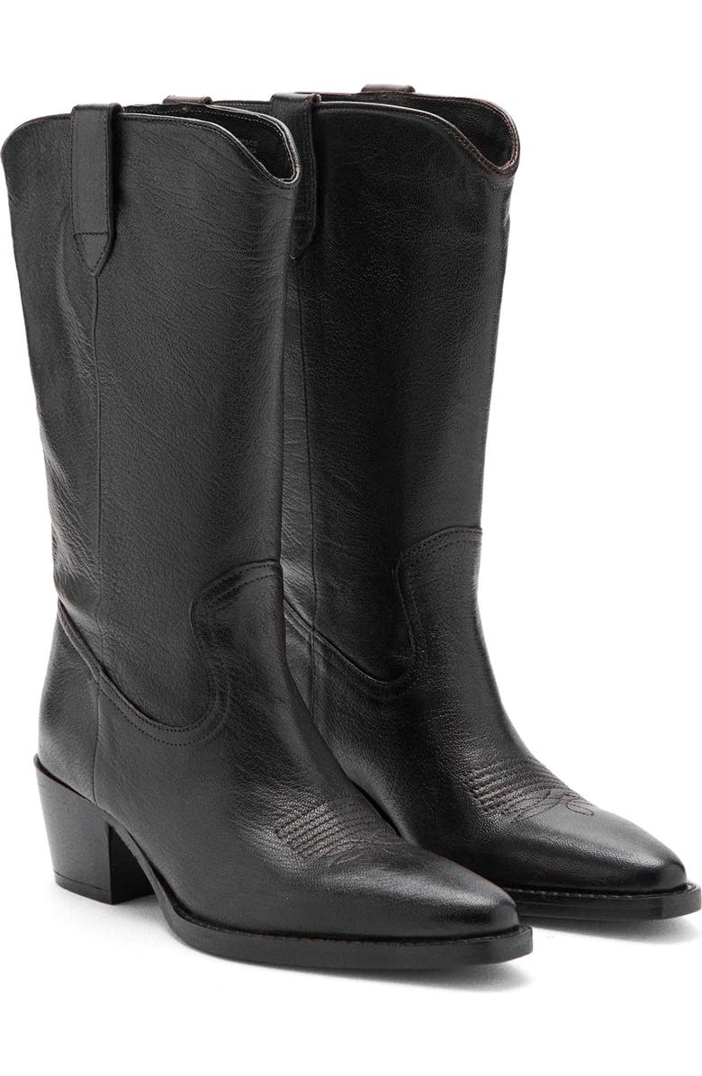 MANGO Leather Western Boot, Main, color, Chocolate