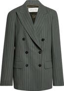 Dries Van Noten Pinstripe Double Breasted Virgin Wool & Cotton Crepe Blazer