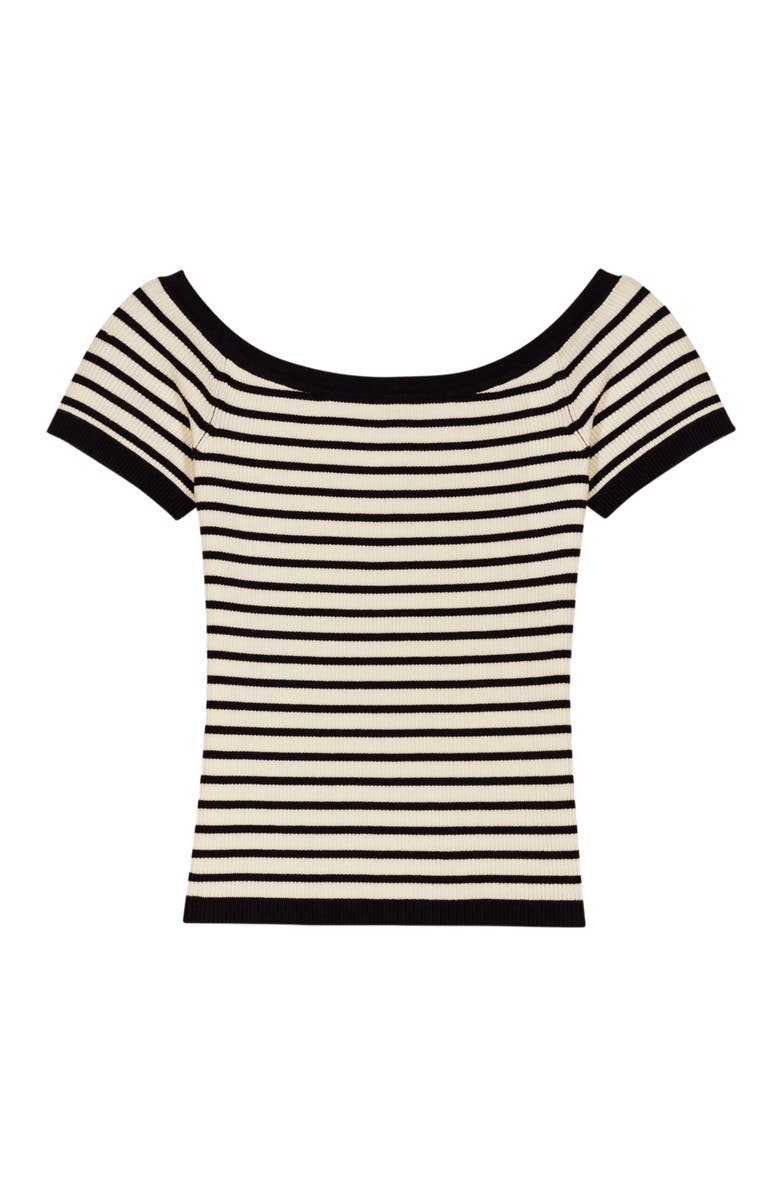 maje Rib knit short sleeve boat neck top, Alternate, color,