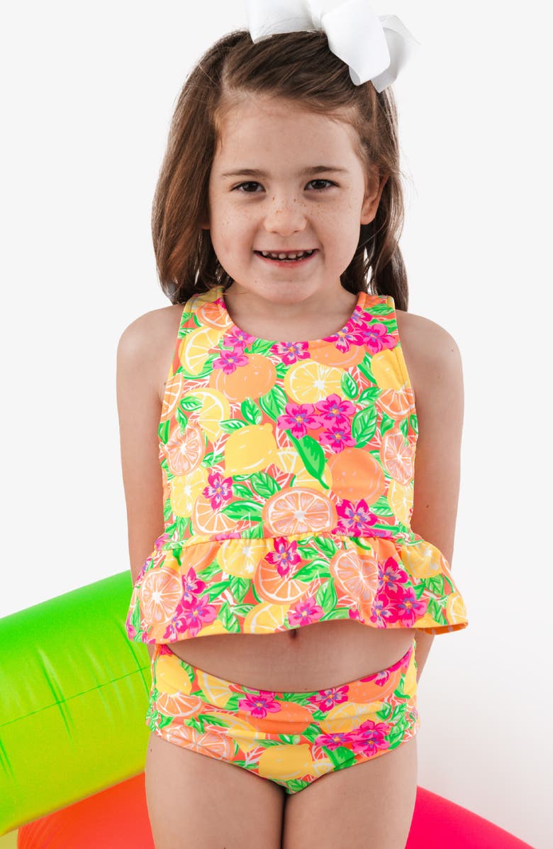 RuffleButts Kids' Neon Squeeze Reversible Two-Piece Swimsuit, Alternate, color, Yellow