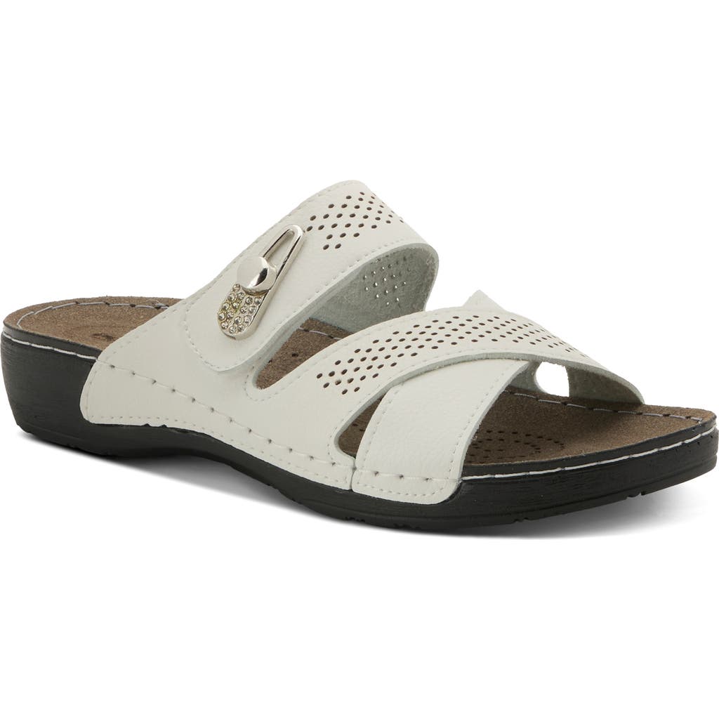Flexus By Spring Step Perforated Slide Sandal In White