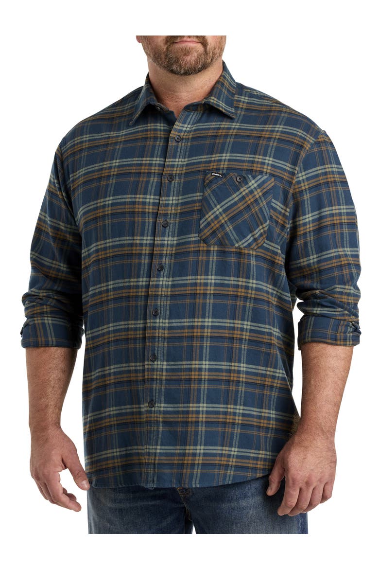 Big & Tall Redmond Plaid Stretch Flannel Sport Shirt, Main, color, MIDNIGHT NAVY