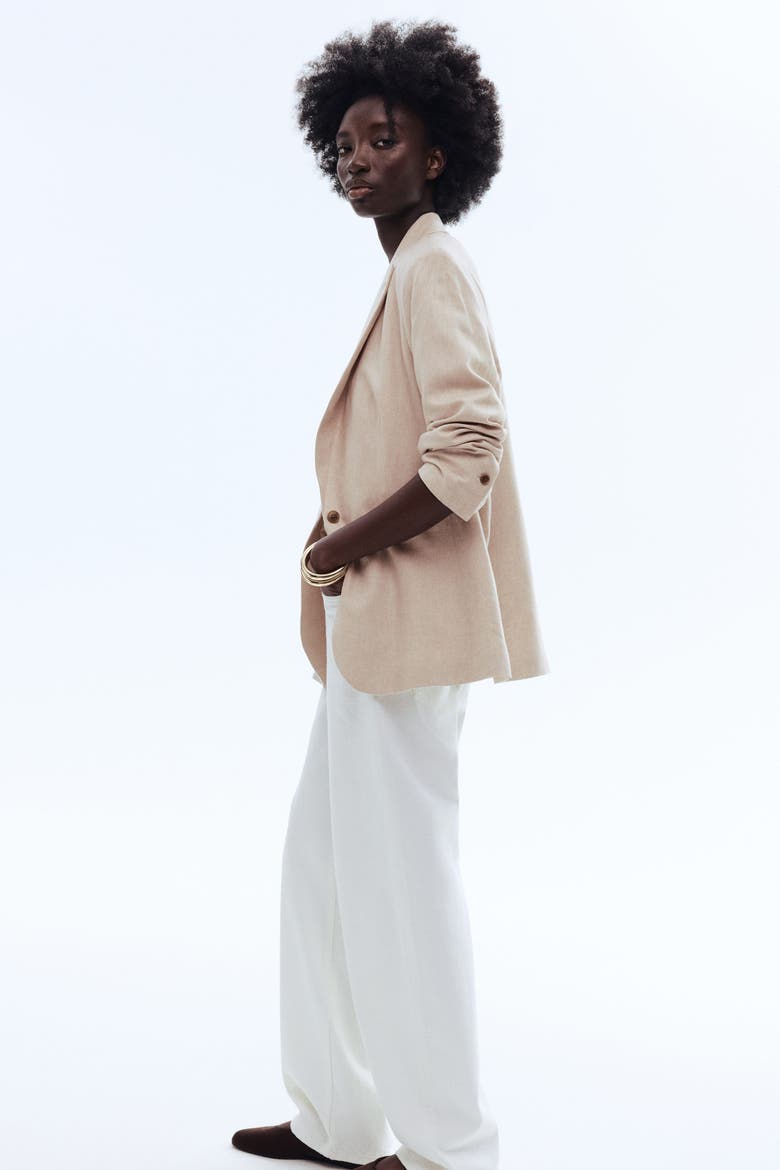 Linen-blend Blazer, Alternate, color, Light beige