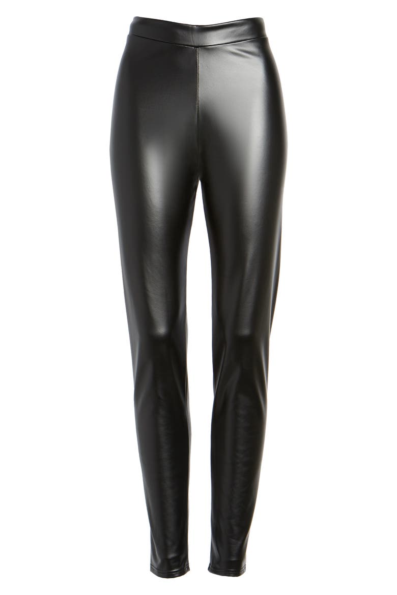 Plush Lined Faux Leather Leggings, Alternate, color, BLACK