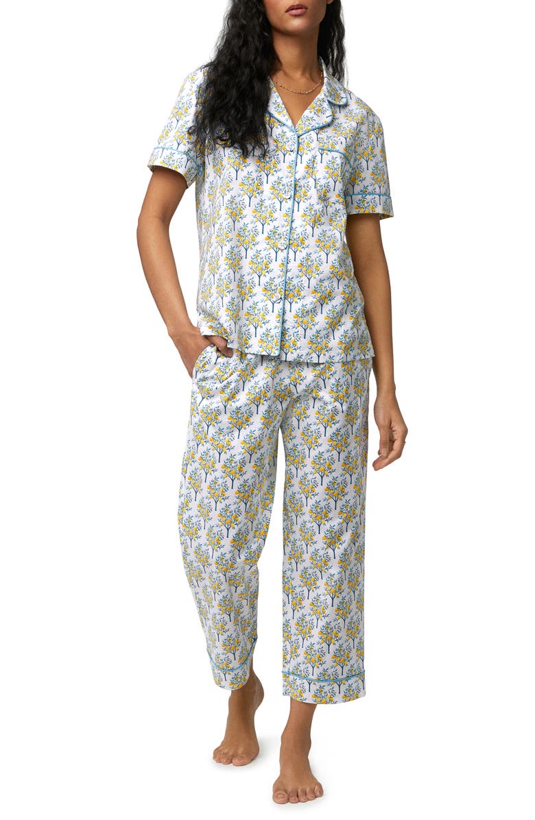 BedHead Pajamas Print Crop Organic Cotton Pajamas, Main, color, Lemon Trees