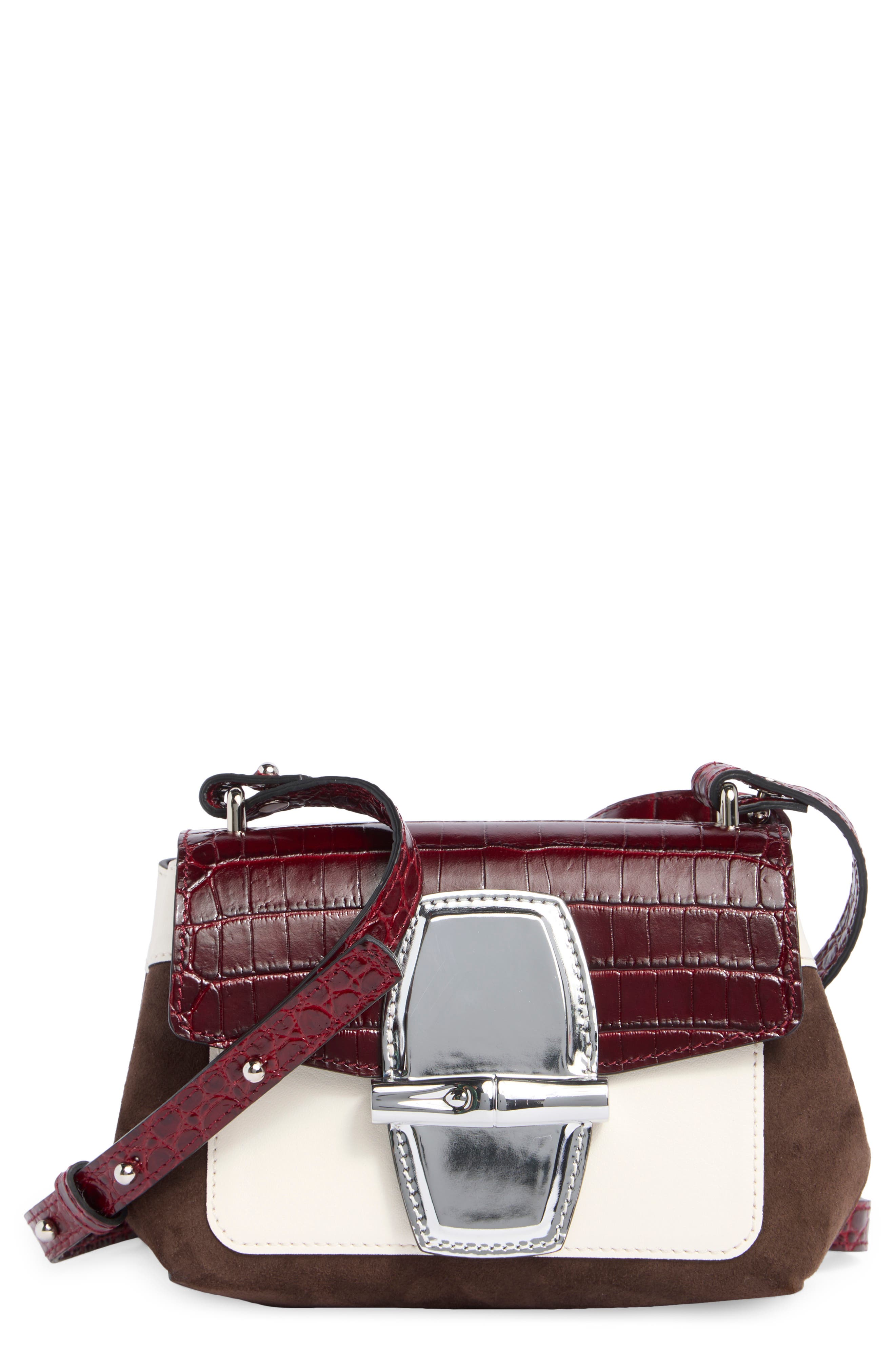 Longchamp Roseau Croc Embossed Small Crossbody Bag, Main, color, Ebony