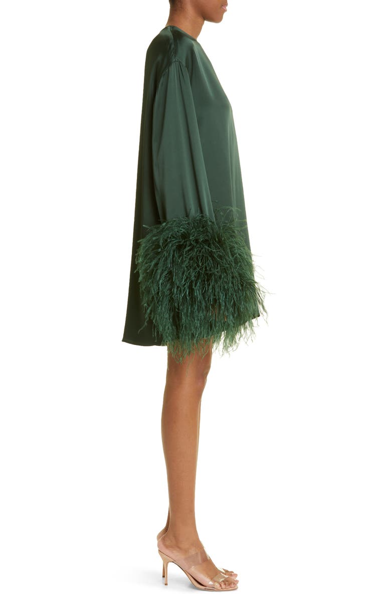 LAPOINTE Ostrich Feather Trim Long Sleeve Crepe Shift Dress, Alternate, color,