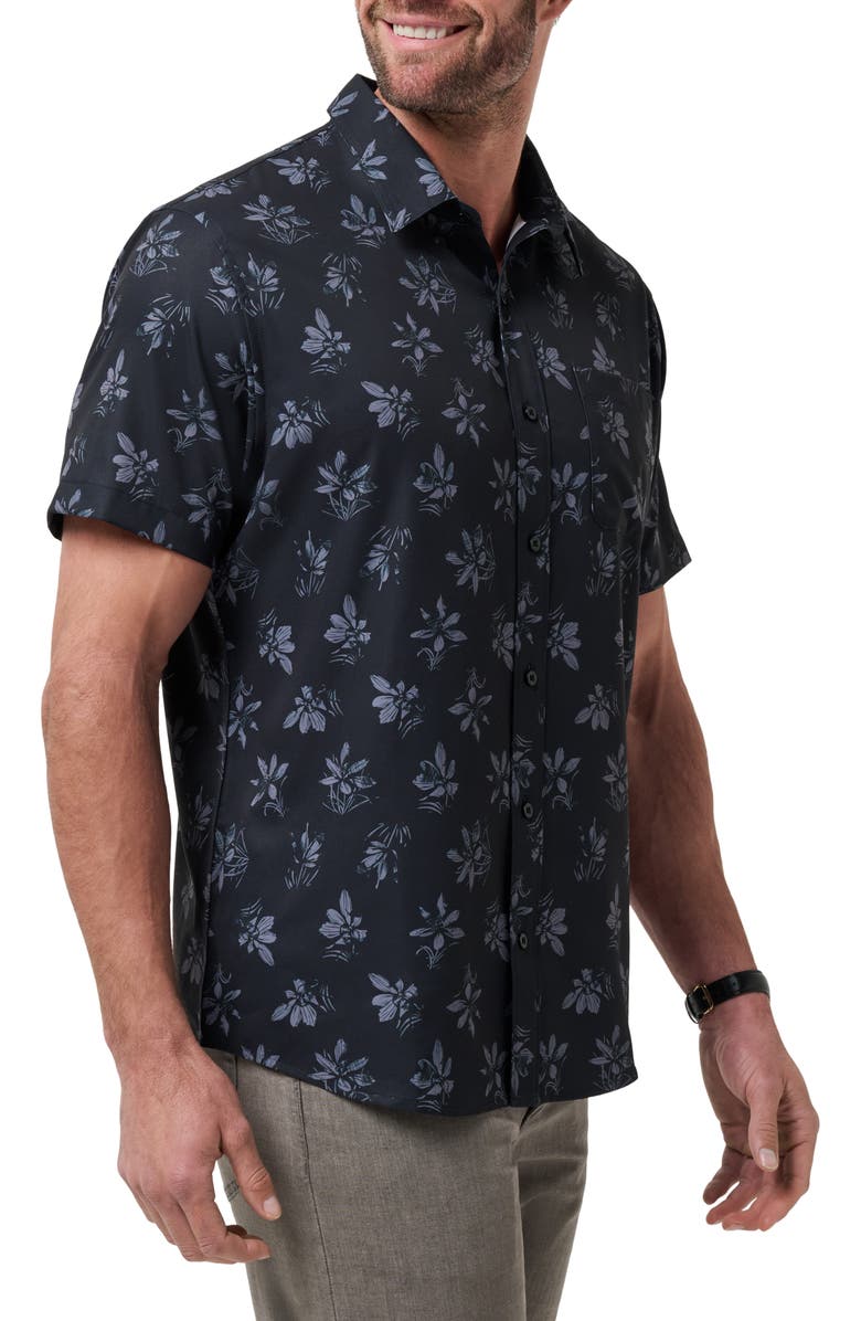 TravisMathew Seamate Floral Short Sleeve Button-Up Shirt, Alternate, color, Black