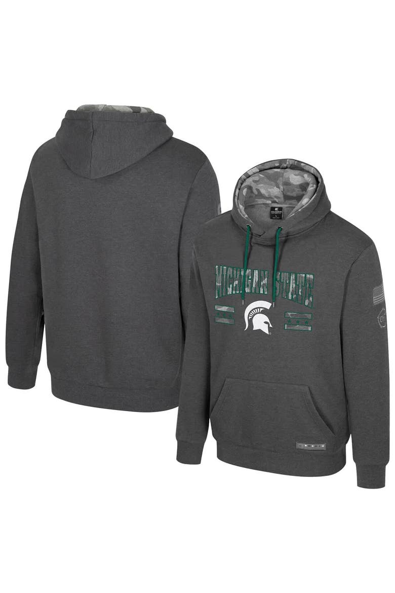 Men's Colosseum  Heather Charcoal Michigan State Spartans Operation Hat Trick Squad Hoodie, Main, color, Heather Charcoal