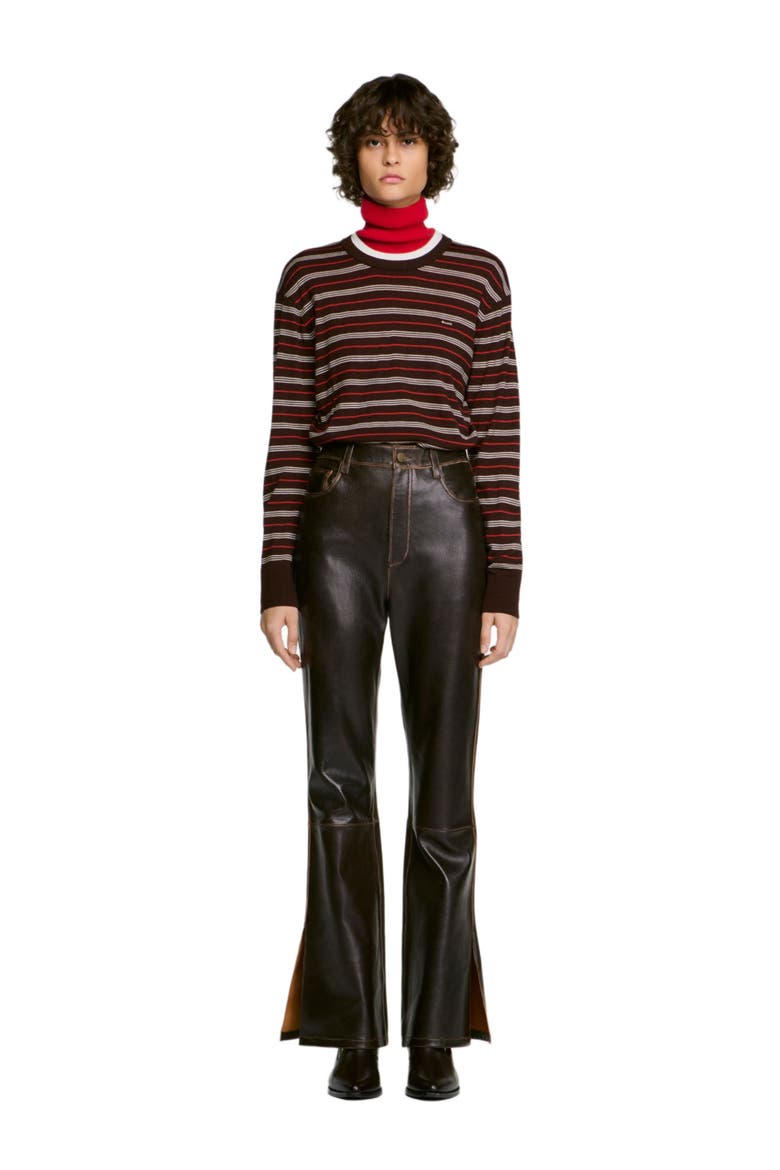 Distressed leather trousers, Main, color, Brown