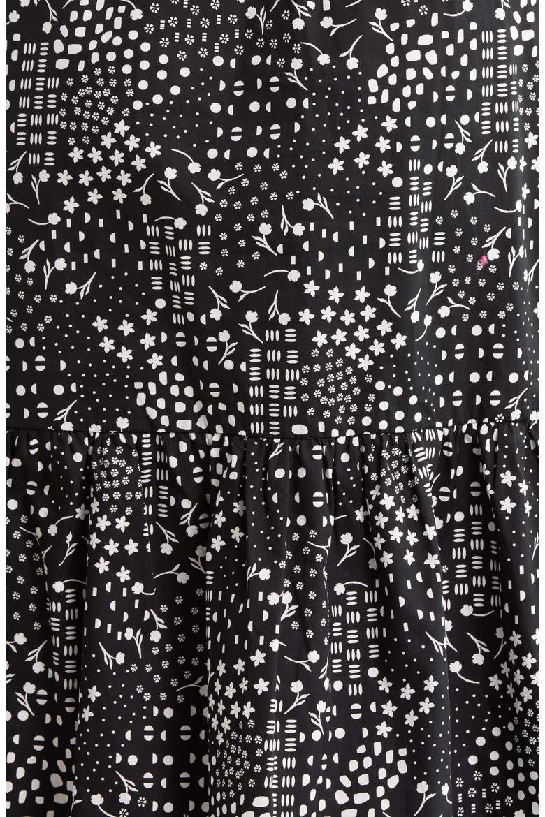 Floral Print Smocked Dress, Alternate, color, BLACK-WHITE