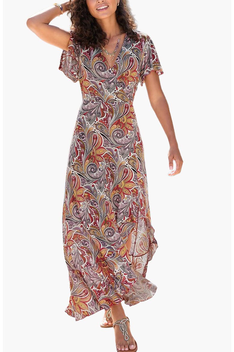 Printed Side Slit Maxi Dress, Main, color, Multi