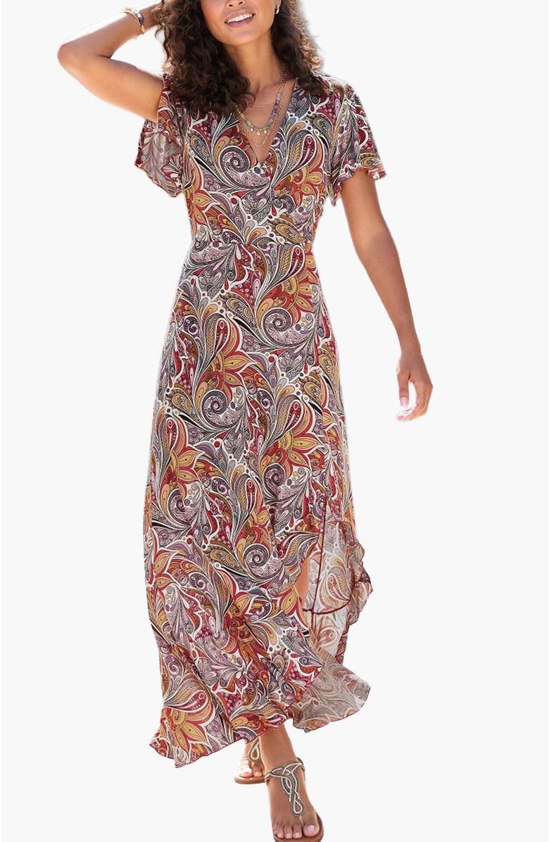 LASCANA Women's Printed Side Slit Maxi Dress, Main, color, Multi