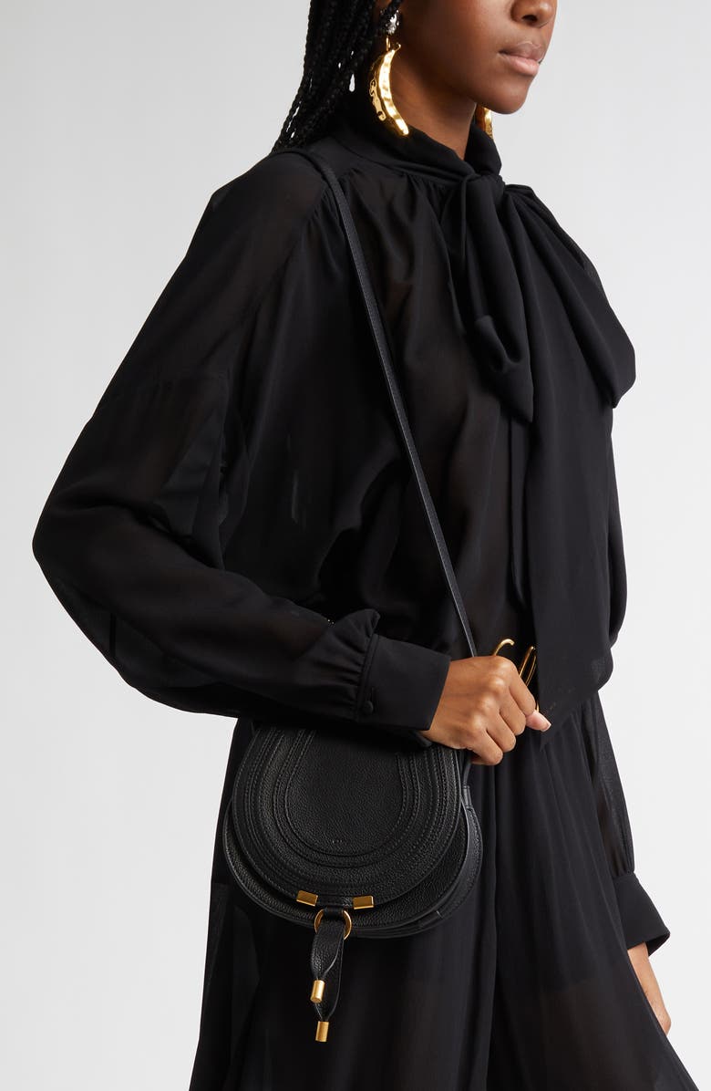 Chloé Small Marcie Leather Crossbody Bag, Alternate, color, Black