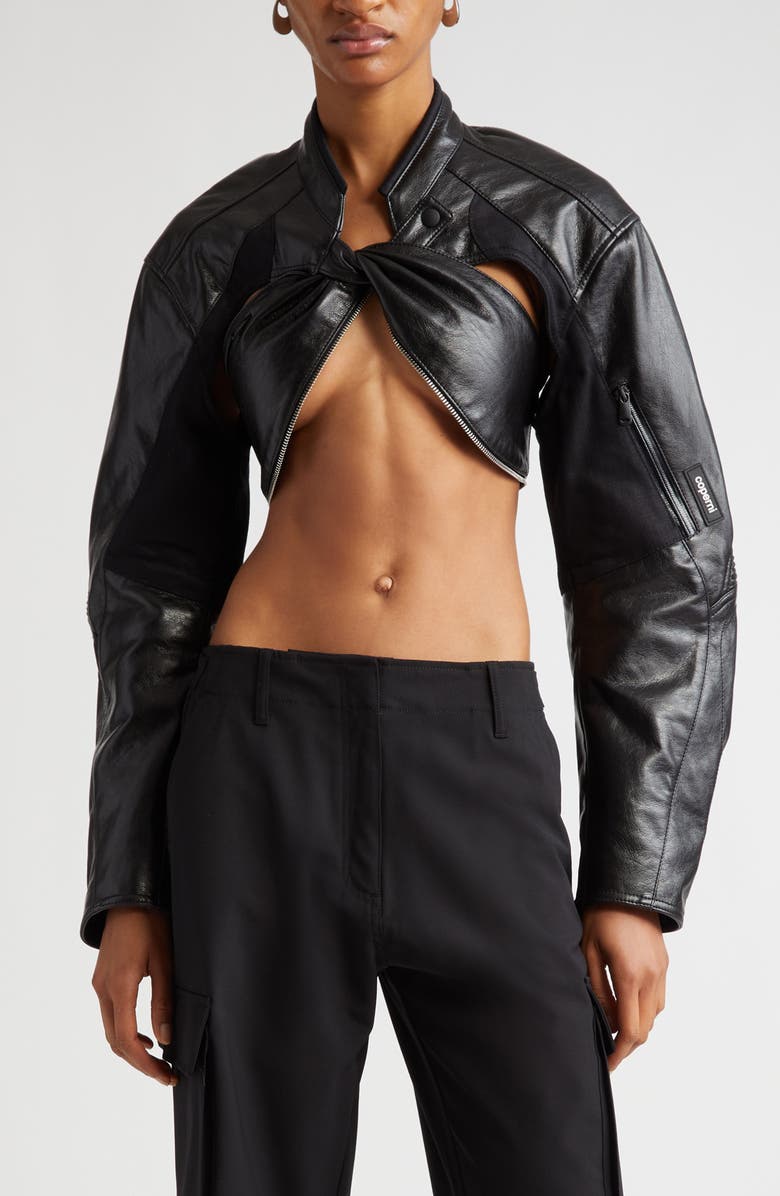 Coperni Cutout Crop Faux Leather Biker Jacket, Main, color,