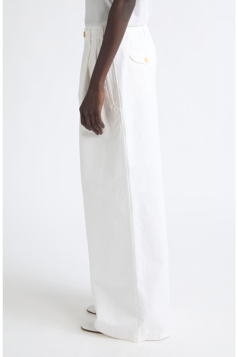 Pleated Cotton Drill Wide Leg Pants, Alternate, color, OPTIC WHITE