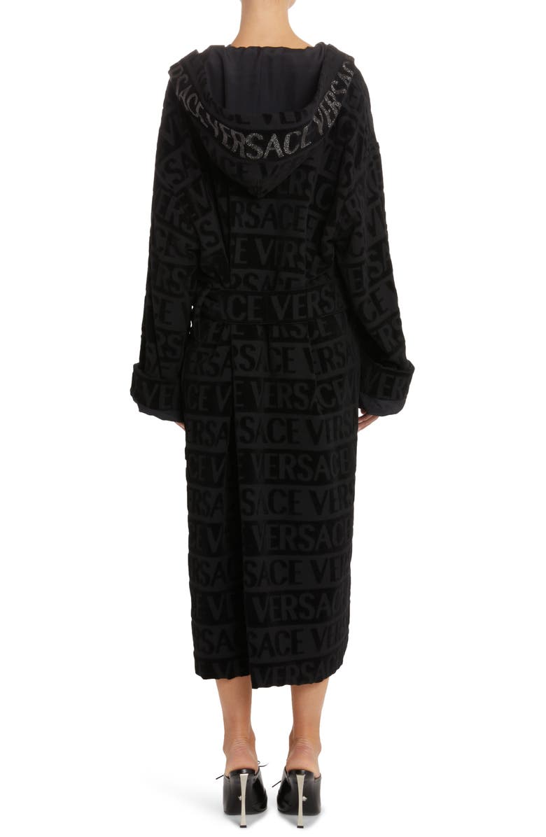 Versace Logo Print Crystal Embellished Hooded Bath Robe, Alternate, color,