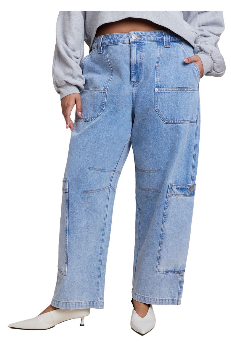 ELOQUII Low Rise Pocket Detail Loose Jean, Main, color, Light Wash