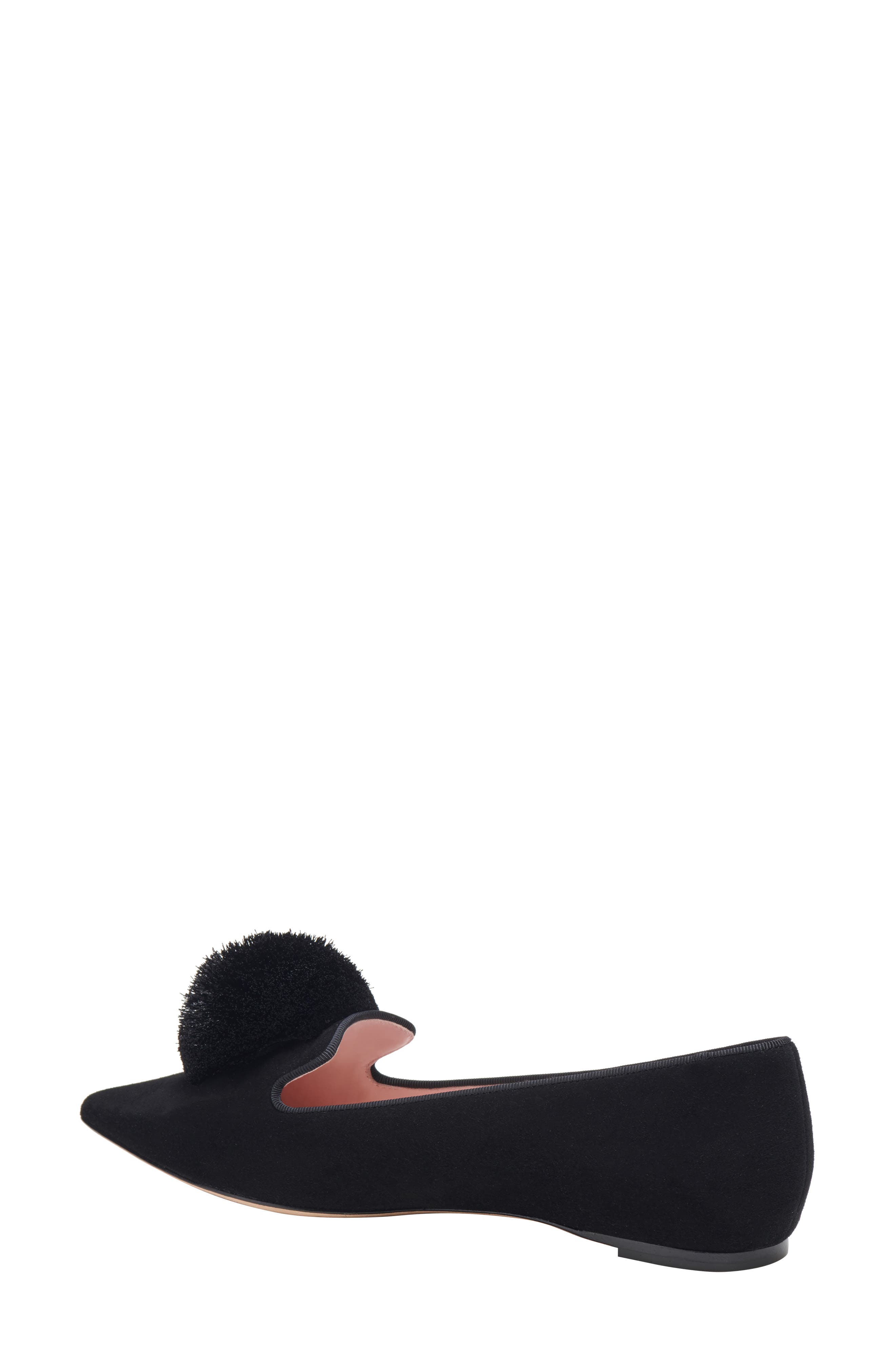 amour pompom pointed toe flat, Alternate, color, BLACK
