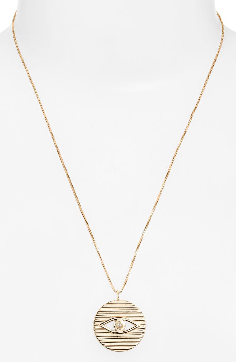 Jennifer Zeuner Stassi Diamond Evil Eye Pendant Necklace, Alternate, color, Yellow Gold