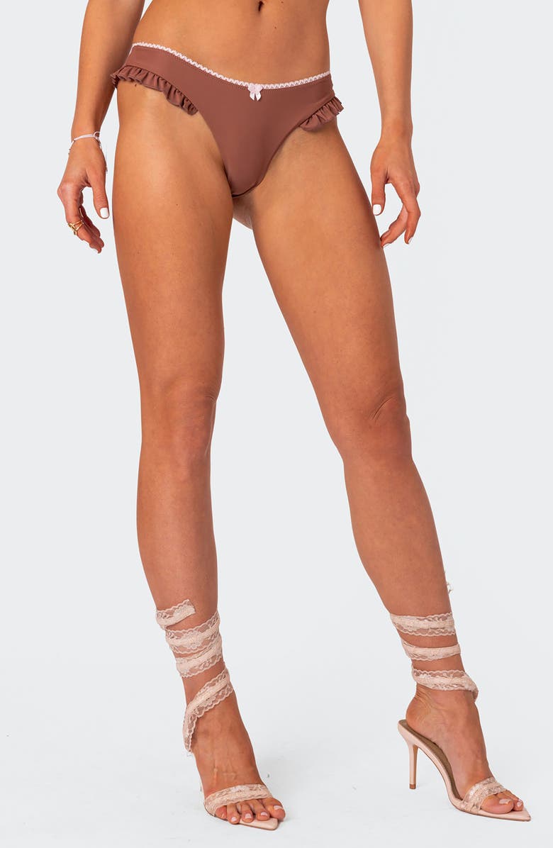 EDIKTED Maggie Ruffle Bikini Bottoms, Alternate, color, Brown