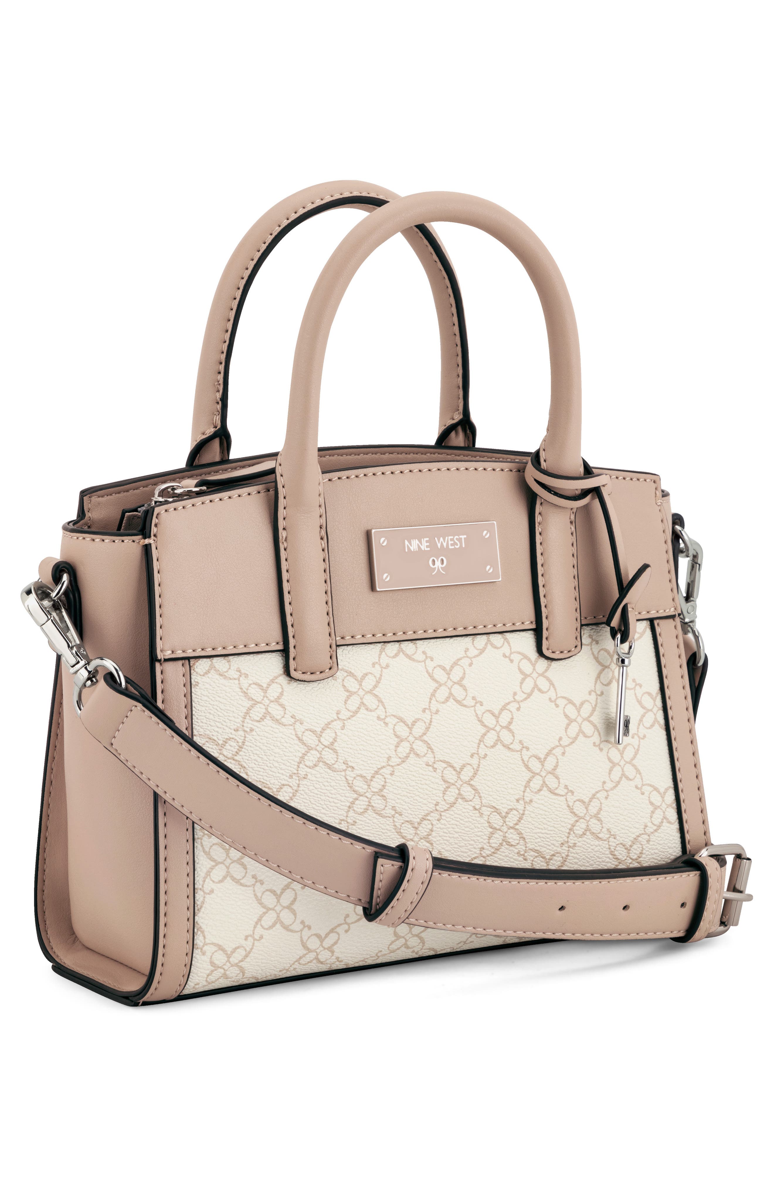 Nine West Ledger Mini Satchel Bag, Alternate, color, Cream Logo