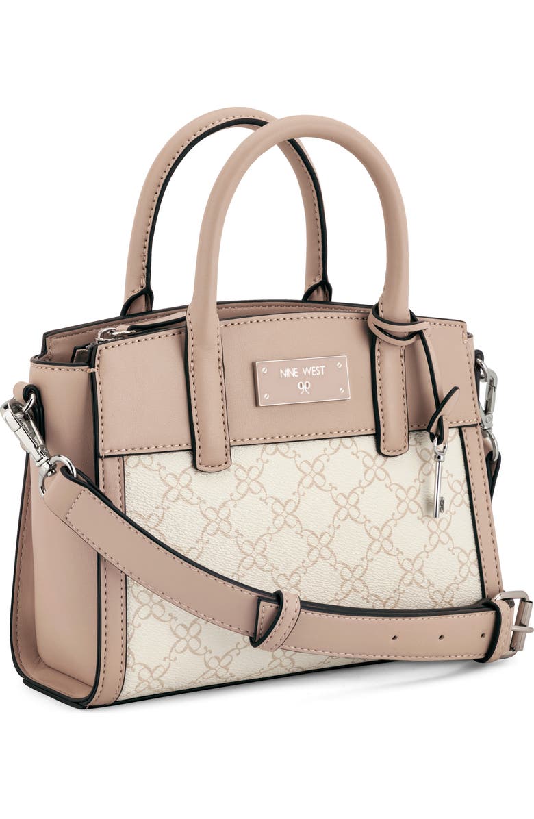 Nine West Ledger Mini Satchel Bag, Alternate, color, Cream Logo