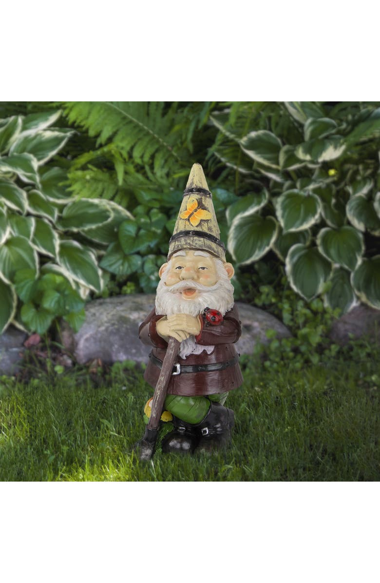 Northlight Gnome with Butterfly and Ladybug Outdoor Garden Statue - 15.25", Alternate, color, Brown