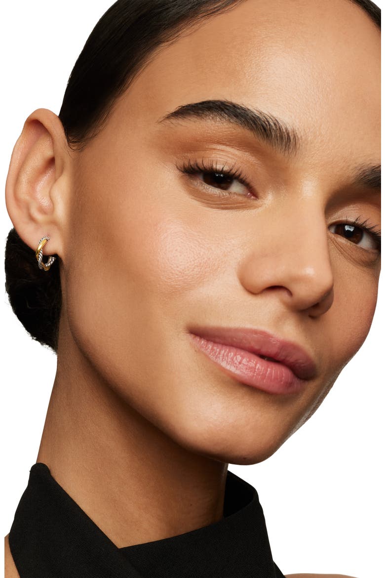 Petite Infinity Huggie Hoop Earrings in Sterling Silver with 14K Yellow Gold, Alternate, color, STERLING SILVER YELLOW GOLD