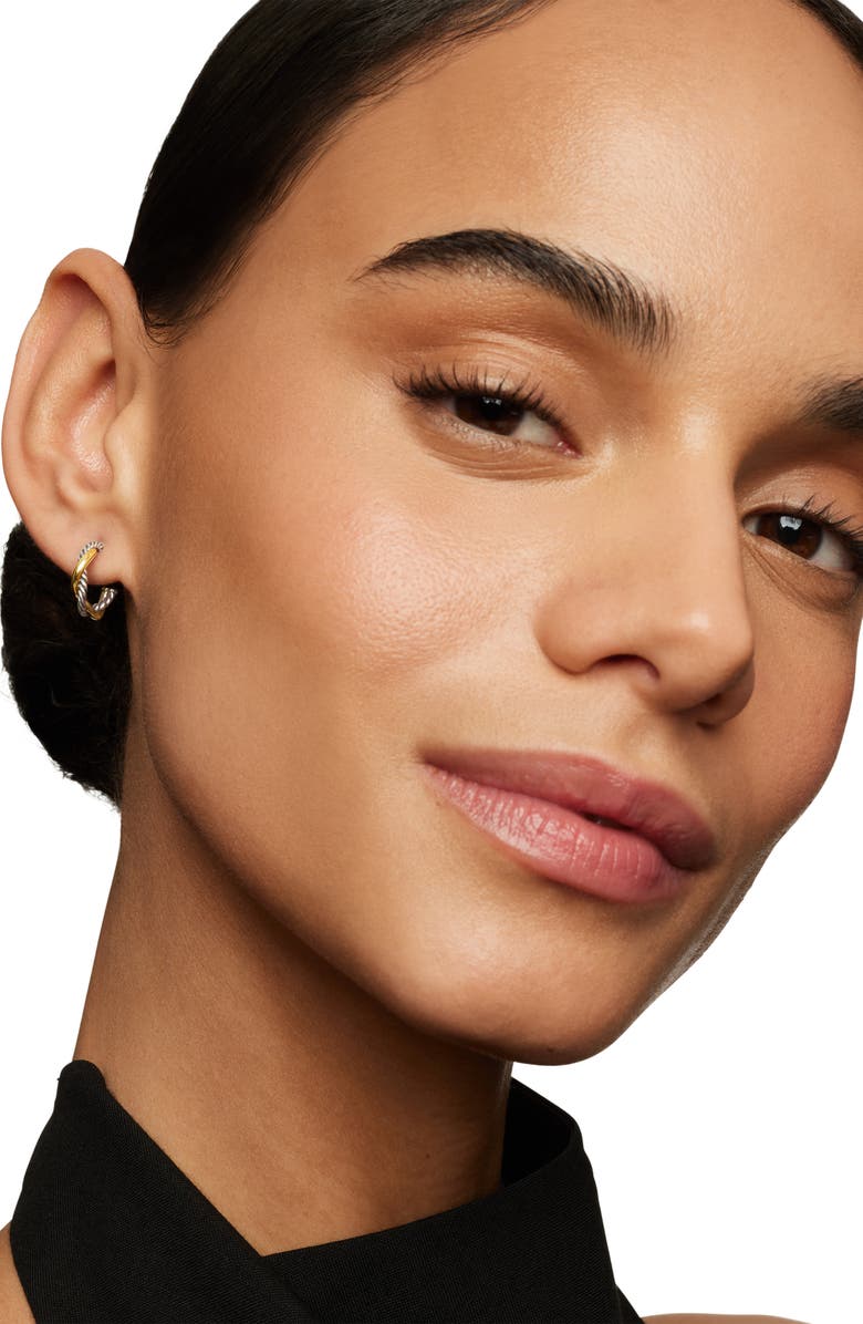 David Yurman Petite Infinity Huggie Hoop Earrings in Sterling Silver with 14K Yellow Gold, Alternate, color, Sterling Silver Yellow Gold