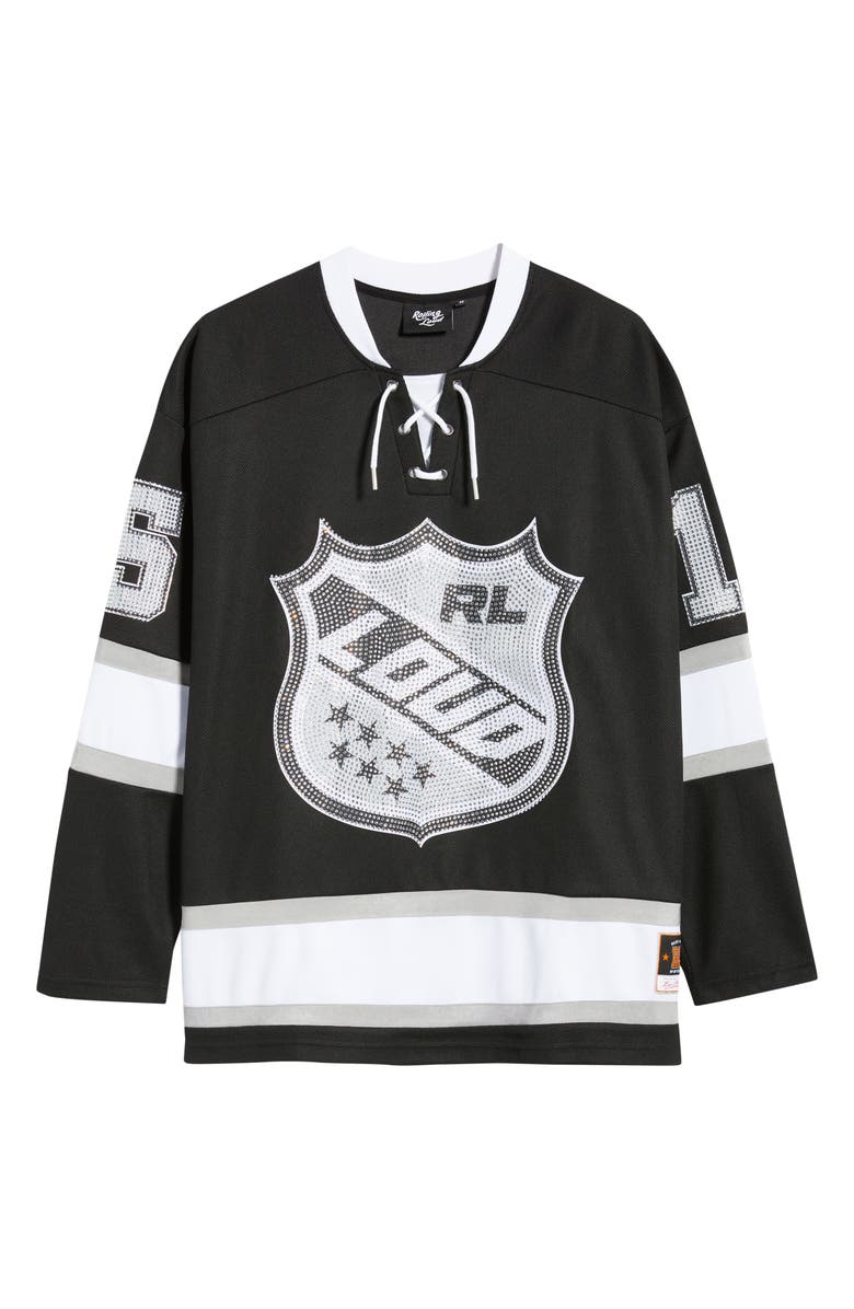 Rolling Loud Team Loud Rhinestone Hockey Jersey, Alternate, color, Black