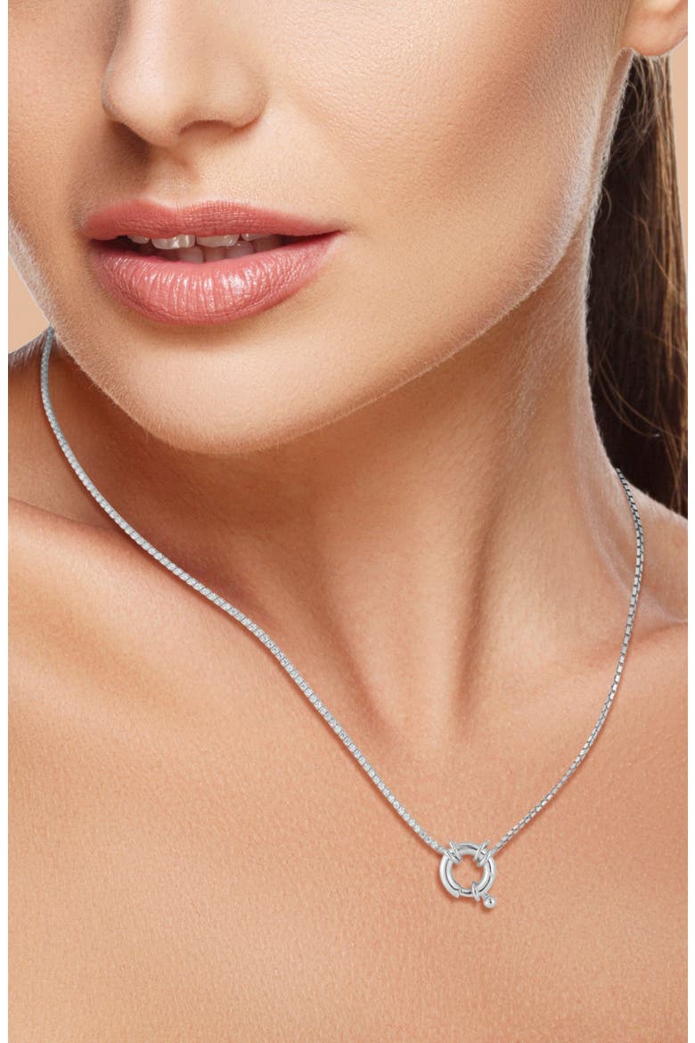 Cubic Zirconia Half Tennis Necklace, Alternate, color, SILVER