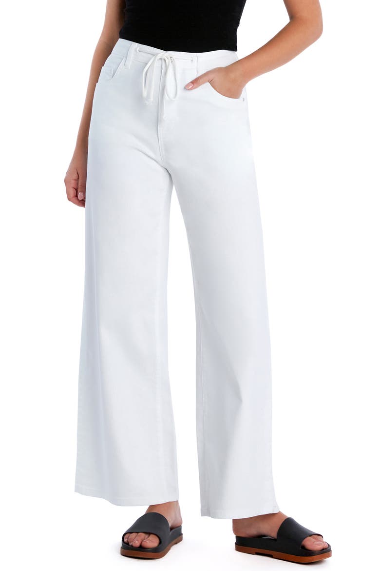 Mighty Drawstring High Waist Wide Leg Jeans, Main, color, WHITE