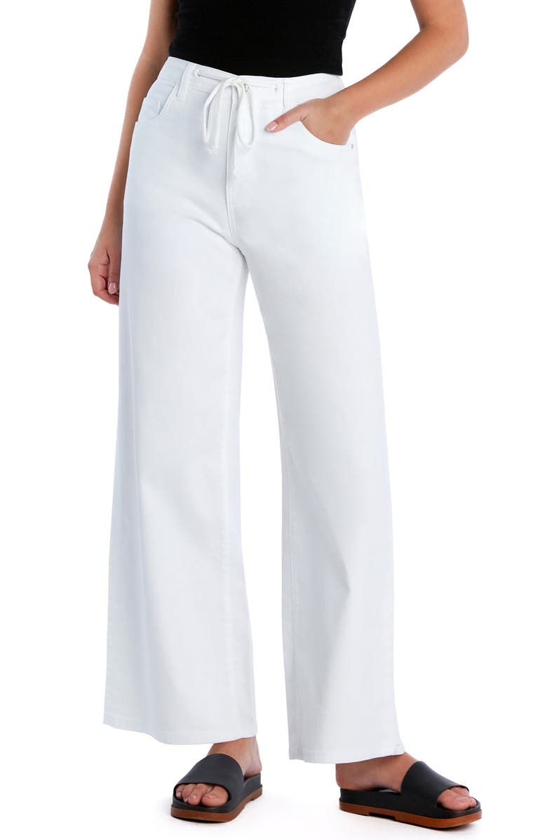 HINT OF BLU Mighty Drawstring High Waist Wide Leg Jeans, Main, color, White