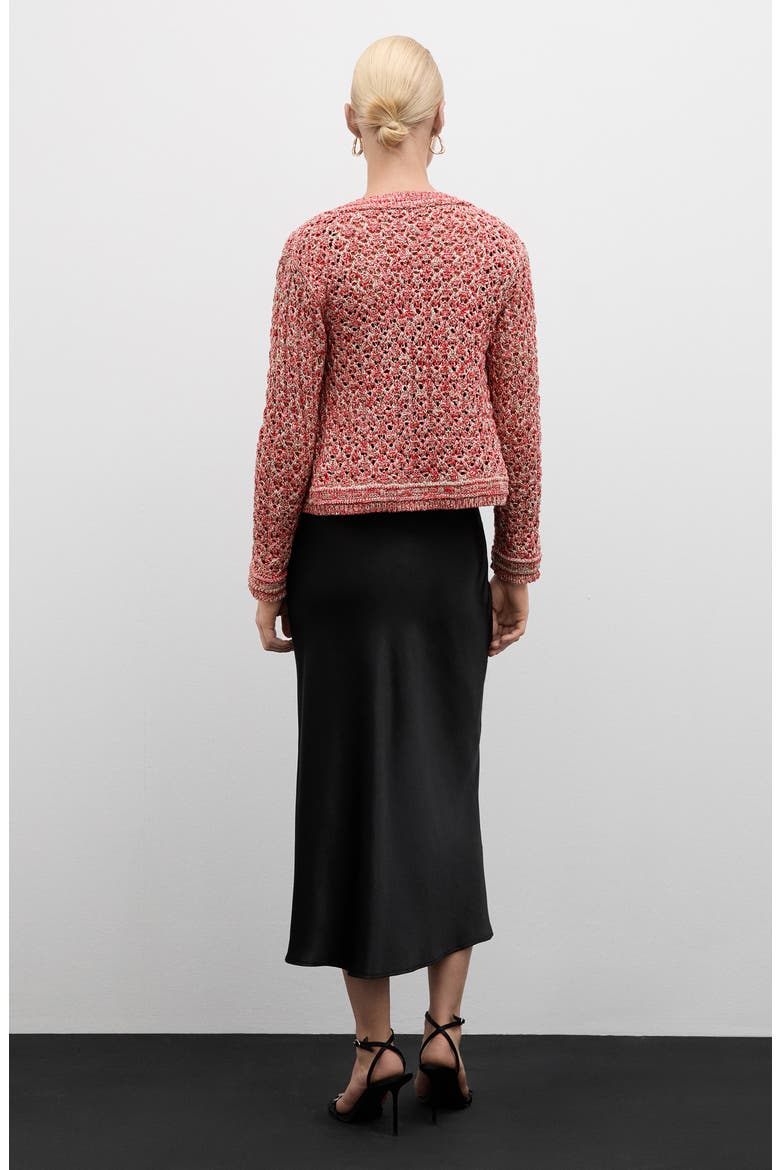 Metallic Open Stitch Cardigan, Alternate, color, RED