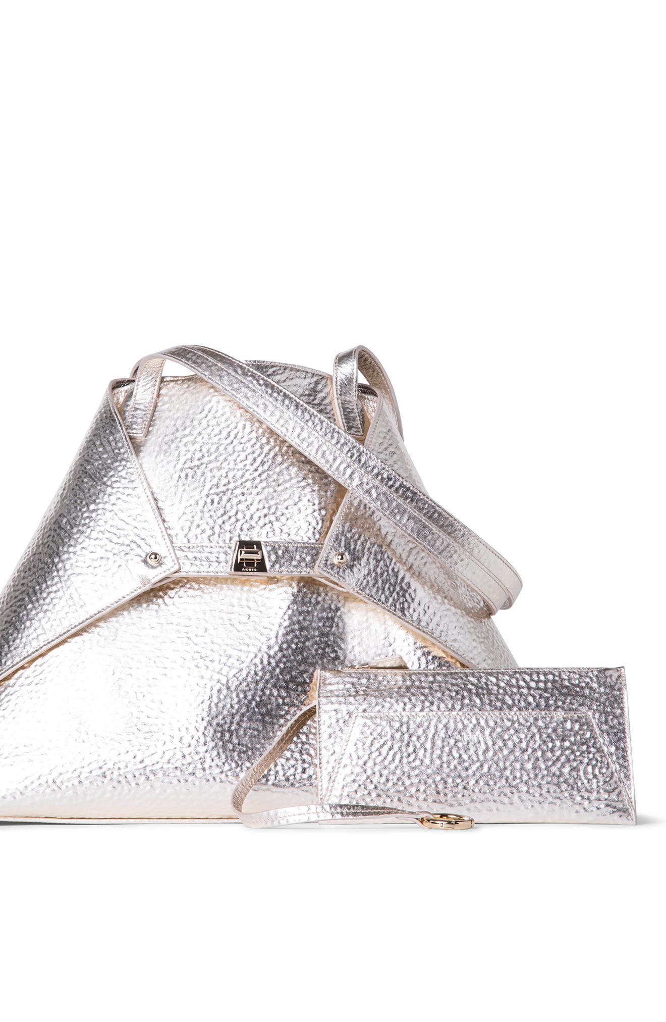 Akris Medium AI Metallic Calfskin Leather Tote, Alternate, color, 