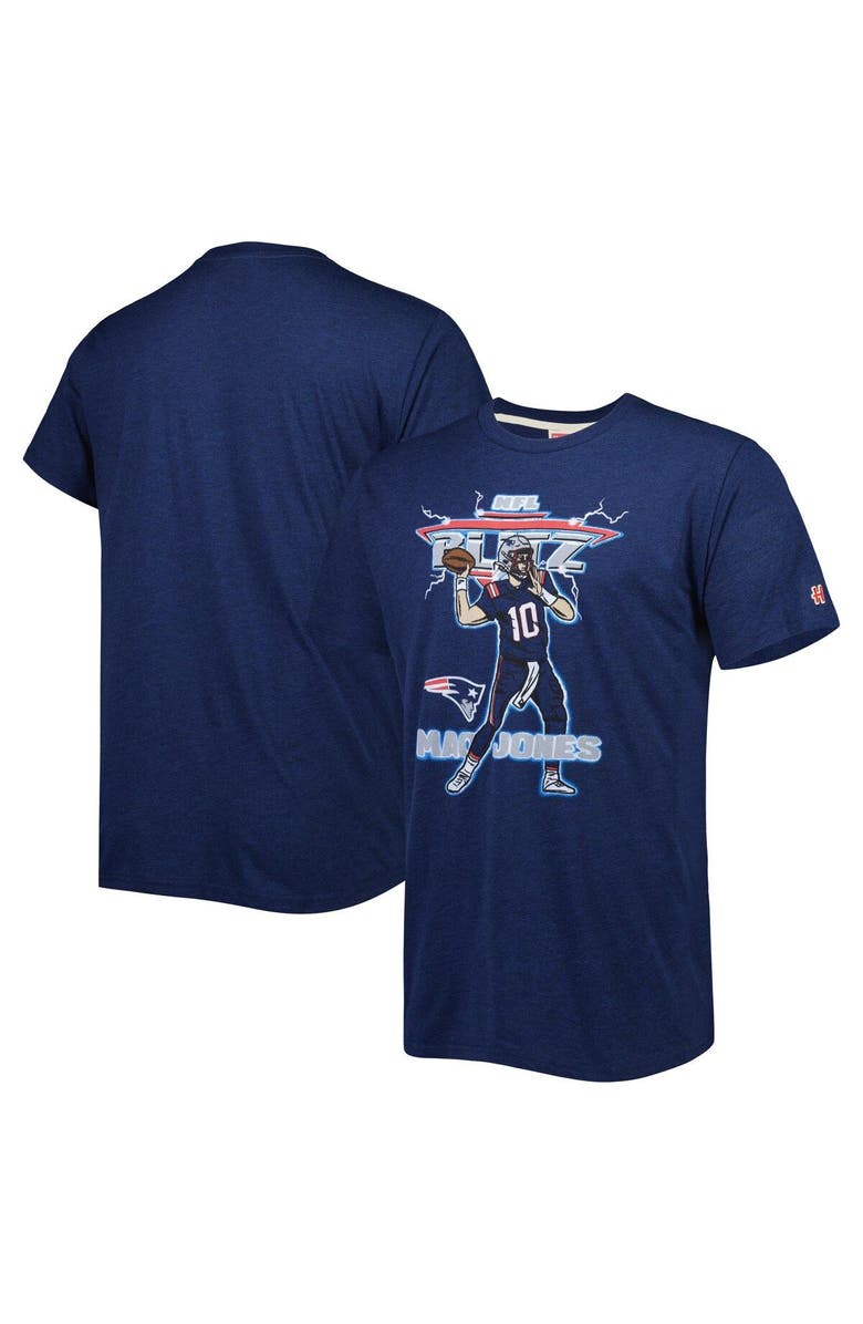 Homage Men's Homage Mac Jones Heathered Navy New England Patriots NFL Blitz Player Tri-Blend T-Shirt, Main, color, 