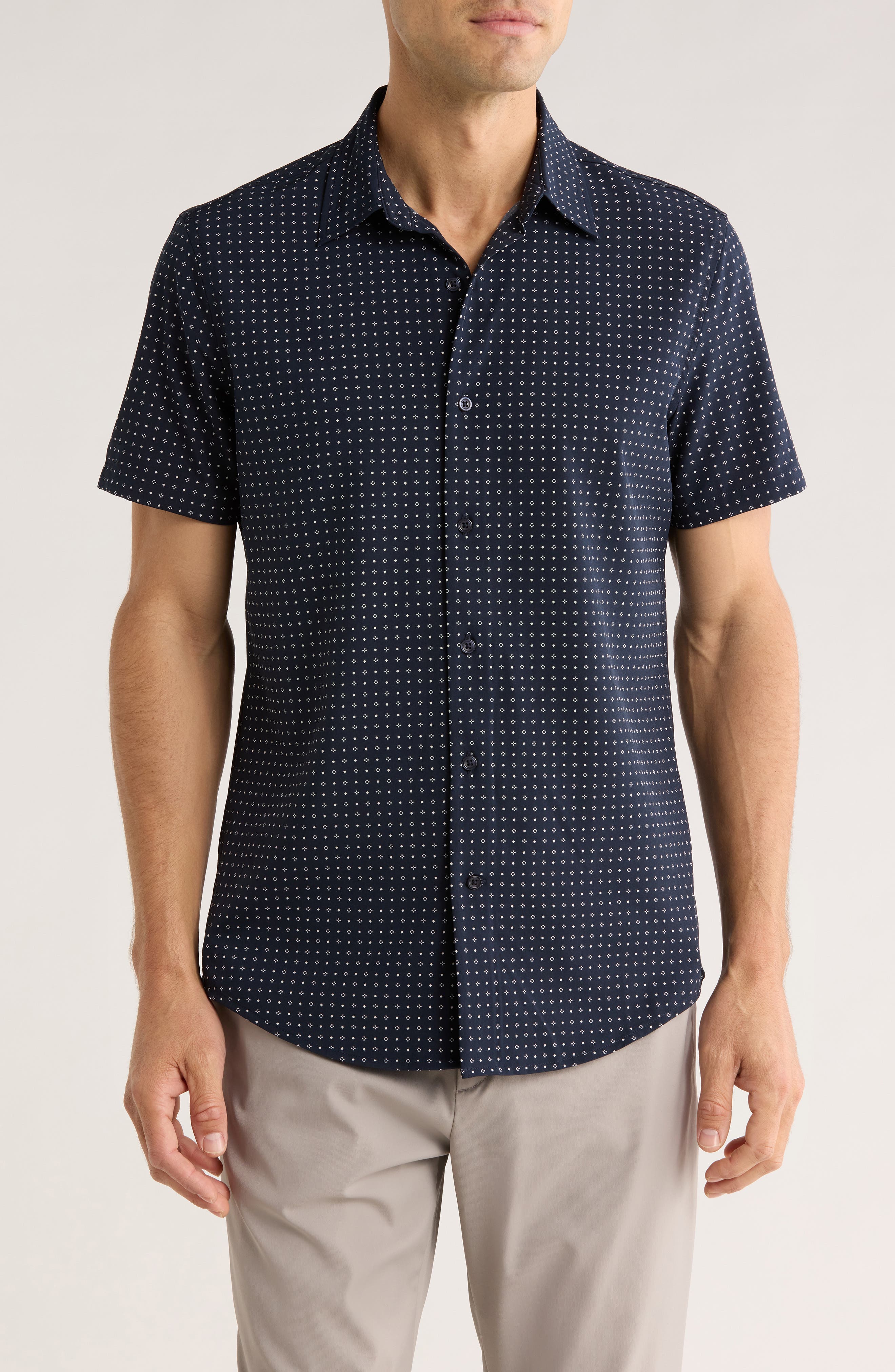 14th & Union Geometric Print Short Sleeve Performance Button-Up Shirt