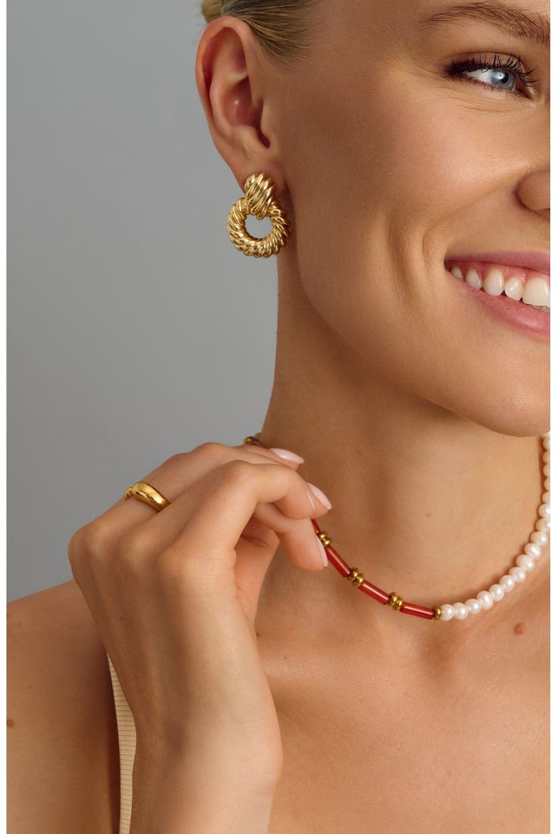 Pearl Choker, Alternate, color, Pearl / Red Agate
