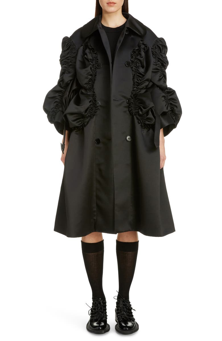 Simone Rocha Belted Shirred Satin Coat, Main, color,