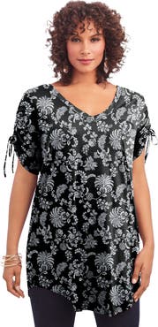 Roaman's Plus Size Ruched Sleeve Ultra Drape Tunic