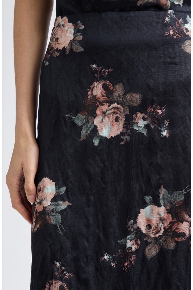 Floral Crushed Satin Midi Skirt, Alternate, color, MARGOT BOUQUET BLACK