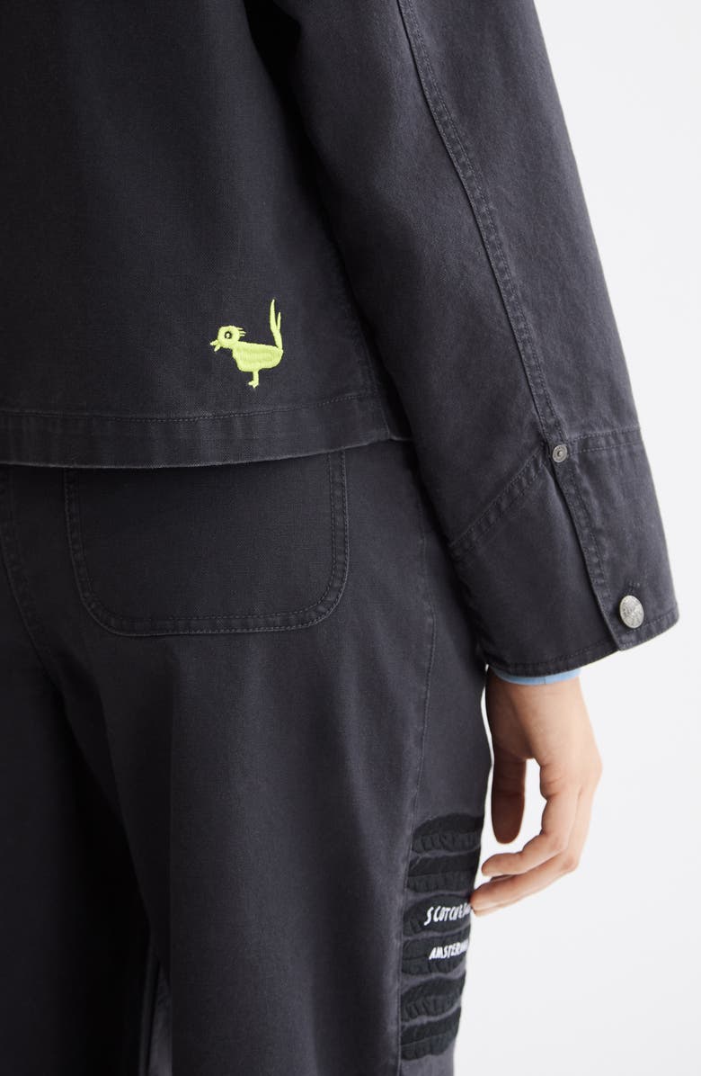 Scotch & Soda Washed Embroidery Detail Cotton Workwear Jacket, Alternate, color, Charcoal Art