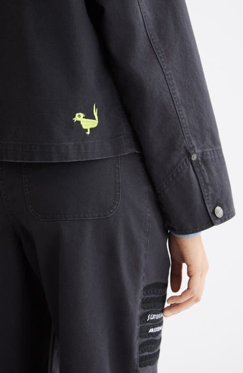 Scotch & Soda Washed Embroidery Detail Cotton Workwear Jacket In Black