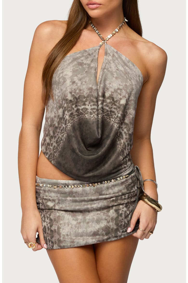 Teresa Printed Open Back Halter Top, Main, color, BROWN