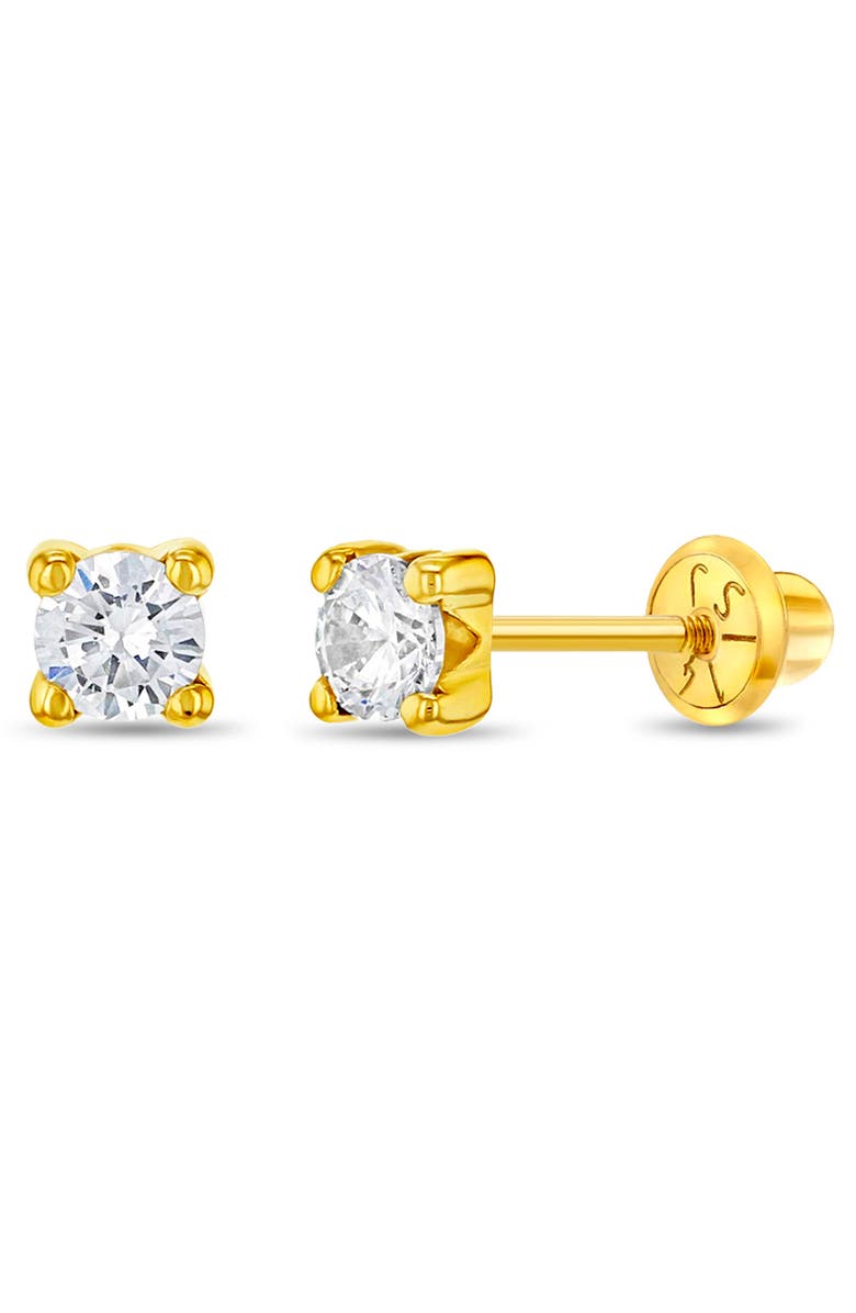 In Season Jewelry 14k 4 Prong Cubic Zirconia Solitaire Earrings, Main, color, Gold